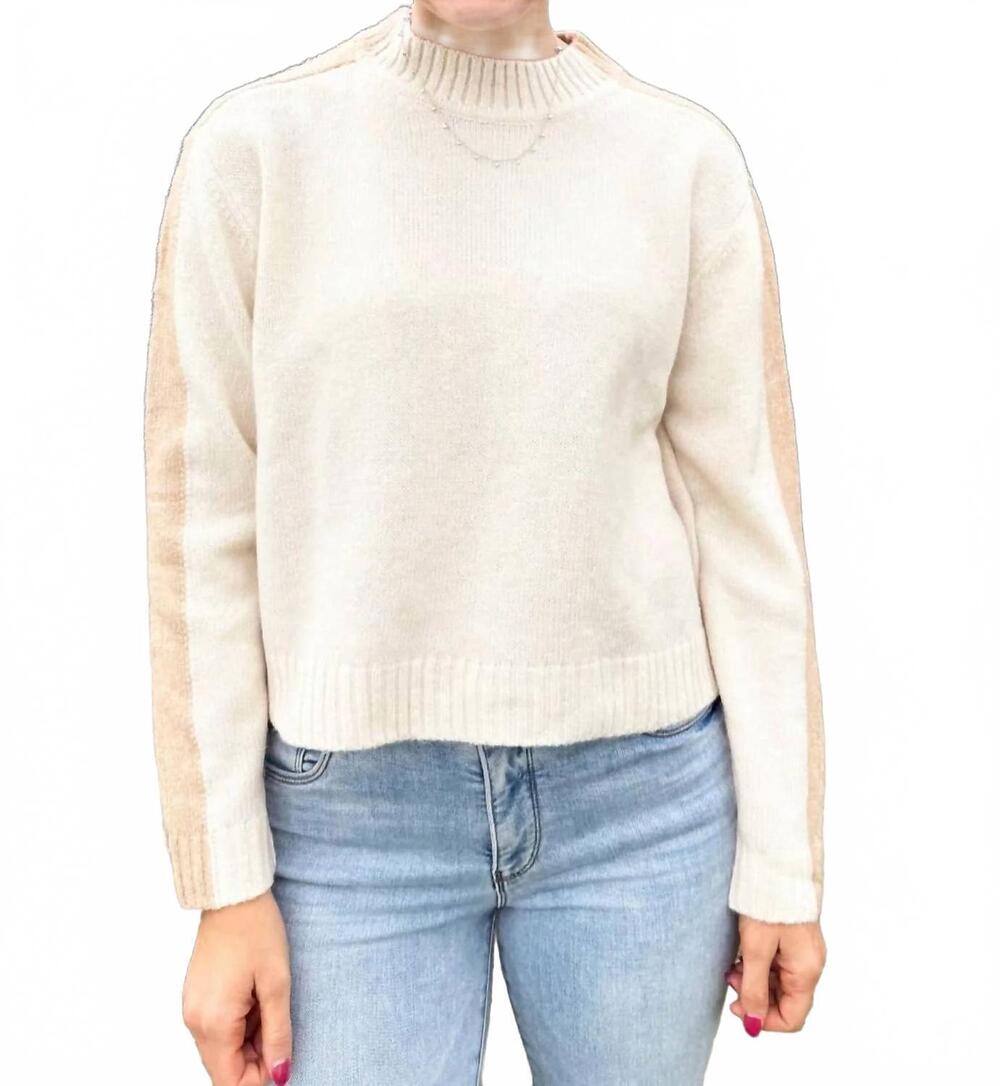 NEW ELAN color block crewneck sweater in tan/cream